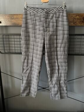 Nasty Gal Women's Plaid Black White Ankle Pant | Size 6